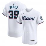 Camiseta Beisbol Hombre Miami Marlins Eury Perez Primera Elite Blanco