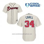 Camiseta Beisbol Hombre Atlanta Braves 34 Trevor Cahill Crema Alterno Cool Base