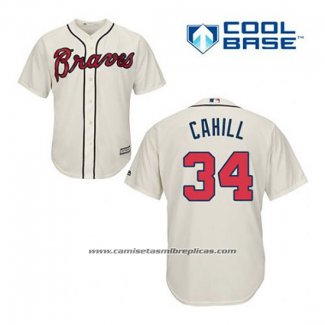 Camiseta Beisbol Hombre Atlanta Braves 34 Trevor Cahill Crema Alterno Cool Base