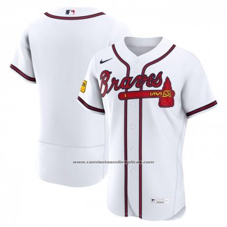 Camiseta Beisbol Hombre Atlanta Braves Primera Parche Patrocinador Autentico Blanco