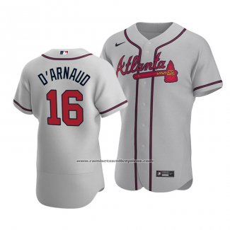 Camiseta Beisbol Hombre Atlanta Braves Travis D'arnaud Autentico Road Gris