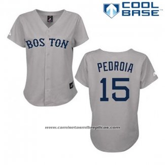 Camiseta Beisbol Hombre Boston Red Sox 15 Dustin Pedroia Gris Cool Base