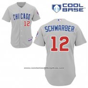 Camiseta Beisbol Hombre Chicago Cubs 12 Kyle Schwarber Gris Cool Base