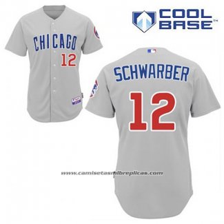 Camiseta Beisbol Hombre Chicago Cubs 12 Kyle Schwarber Gris Cool Base