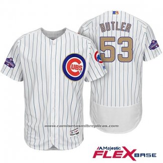 Camiseta Beisbol Hombre Chicago Cubs 53 Eddie Butler Blanco Oro Flex Base