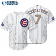 Camiseta Beisbol Hombre Chicago Cubs 7 Jeimer Candelario Blanco Oro Cool Base