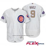 Camiseta Beisbol Hombre Chicago Cubs 9 Javier Baez Blanco Oro Flex Base