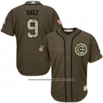 Camiseta Beisbol Hombre Chicago Cubs 9 Javier Baez Verde Salute To Service