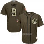 Camiseta Beisbol Hombre Chicago Cubs 9 Javier Baez Verde Salute To Service