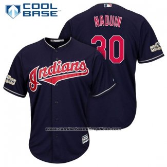 Camiseta Beisbol Hombre Cleveland Indians 2017 Postemporada 30 Tyler Naquin Azul Cool Base