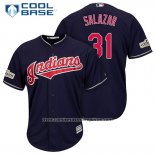 Camiseta Beisbol Hombre Cleveland Indians 2017 Postemporada 31 Danny Salazar Azul Cool Base