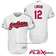 Camiseta Beisbol Hombre Cleveland Indians 2017 Postemporada Francisco Lindor Blanco Flex Base