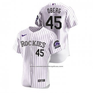 Camiseta Beisbol Hombre Colorado Rockies Scott Oberg Authentic Blanco