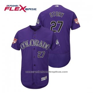 Camiseta Beisbol Hombre Colorado Rockies Trevor Story Flex Base Autentico Collection Violeta