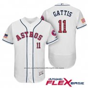 Camiseta Beisbol Hombre Houston Astros 2017 Estrellas y Rayas Evan Gattis Blanco Flex Base