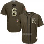 Camiseta Beisbol Hombre Kansas City Royals 6 Lorenzo Cain Verde Salute To Service