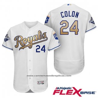 Camiseta Beisbol Hombre Kansas City Royals Campeones 24 Christian Colon Flex Base Oro