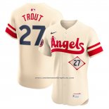 Camiseta Beisbol Hombre Los Angeles Angels Mike Trout City Connect Elite Crema