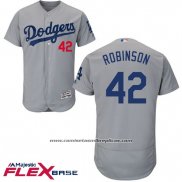 Camiseta Beisbol Hombre Los Angeles Dodgers Jackie Robinson Gris Autentico Collection Flex Base