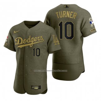 Camiseta Beisbol Hombre Los Angeles Dodgers Justin Turner Camuflaje Digital Verde 2021 Salute To Service