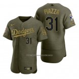 Camiseta Beisbol Hombre Los Angeles Dodgers Mike Piazza Camuflaje Digital Verde 2021 Salute To Service