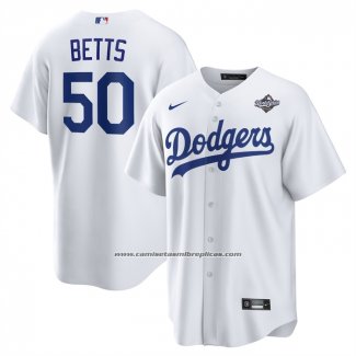 Camiseta Beisbol Hombre Los Angeles Dodgers Mookie Betts 2025 World Series Primera Replica Blanco