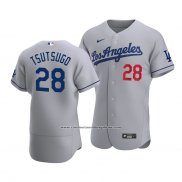 Camiseta Beisbol Hombre Los Angeles Dodgers Yoshitomo Tsutsugo Autentico Road Gris