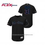 Camiseta Beisbol Hombre Miami Marlins Caleb Smith 150th Aniversario Patch 2019 Flex Base Negro