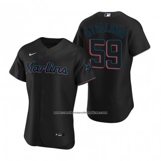 Camiseta Beisbol Hombre Miami Marlins Jacob Stallings Autentico Alterno Negro