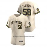 Camiseta Beisbol Hombre Milwaukee Brewers Alex Claudio Autentico 2020 Alterno Crema