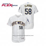 Camiseta Beisbol Hombre Milwaukee Brewers Alex Claudio Autentico Flex Base Blanco Azul