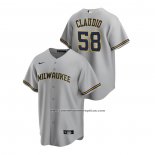 Camiseta Beisbol Hombre Milwaukee Brewers Alex Claudio Replica Road Gris