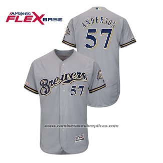 Camiseta Beisbol Hombre Milwaukee Brewers Chase Anderson Autentico Flex Base Gris