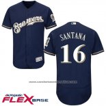 Camiseta Beisbol Hombre Milwaukee Brewers Domingo Santana Azul Autentico Collection Flex Base