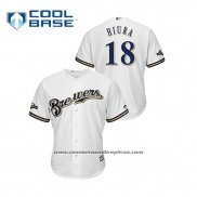 Camiseta Beisbol Hombre Milwaukee Brewers Keston Hiura 2019 Postemporada Cool Base Blanco