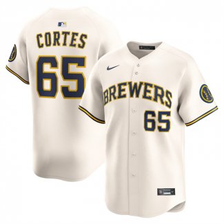 Camiseta Beisbol Hombre Milwaukee Brewers Nestor Cortes Primera Limited Crema