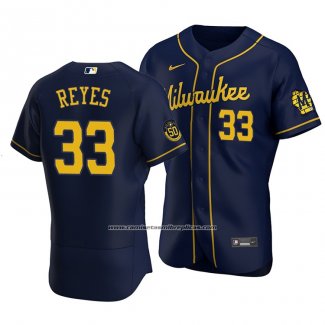 Camiseta Beisbol Hombre Milwaukee Brewers Pablo Reyes Autentico Alterno Azul