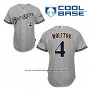 Camiseta Beisbol Hombre Milwaukee Brewers Paul Molitor 4 Gris Cool Base