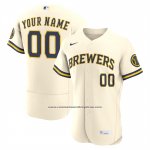 Camiseta Beisbol Hombre Milwaukee Brewers Primera Autentico Personalizada Crema1