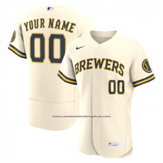 Camiseta Beisbol Hombre Milwaukee Brewers Primera Autentico Personalizada Crema1