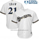 Camiseta Beisbol Hombre Milwaukee Brewers Travis Shaw Blanco Cool Base