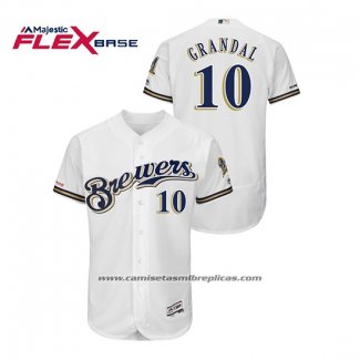 Camiseta Beisbol Hombre Milwaukee Brewers Yasmani Grandal Autentico Flex Base Blanco