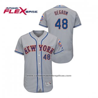 Camiseta Beisbol Hombre New York Mets Jacob Degrom 150th Aniversario Patch Autentico Flex Base Gris