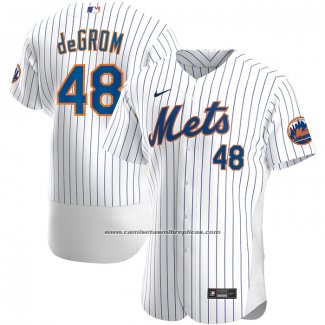 Camiseta Beisbol Hombre New York Mets Jacob deGrom Primera Autentico Blanco