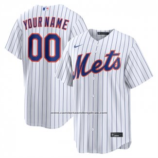 Camiseta Beisbol Hombre New York Mets Primera Replica Personalizada Blanco1