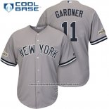 Camiseta Beisbol Hombre New York Yankees 2017 Postemporada Brett Gardner Gris Cool Base