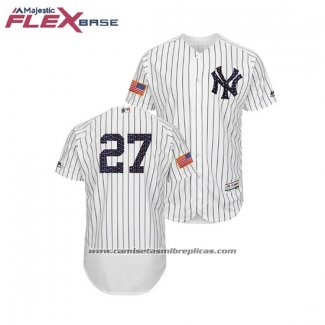 Camiseta Beisbol Hombre New York Yankees Giancarlo Stanton 2018 Stars & Stripes Flex Base Blanco