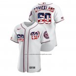 Camiseta Beisbol Hombre Washington Nationals Hunter Strickland 2020 Stars & Stripes 4th of July Blanco