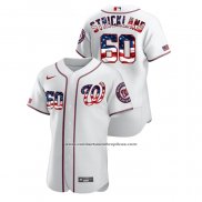 Camiseta Beisbol Hombre Washington Nationals Hunter Strickland 2020 Stars & Stripes 4th of July Blanco