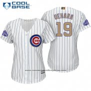 Camiseta Beisbol Mujer Chicago Cubs 19 Koji Uehara Blanco Oro Cool Base